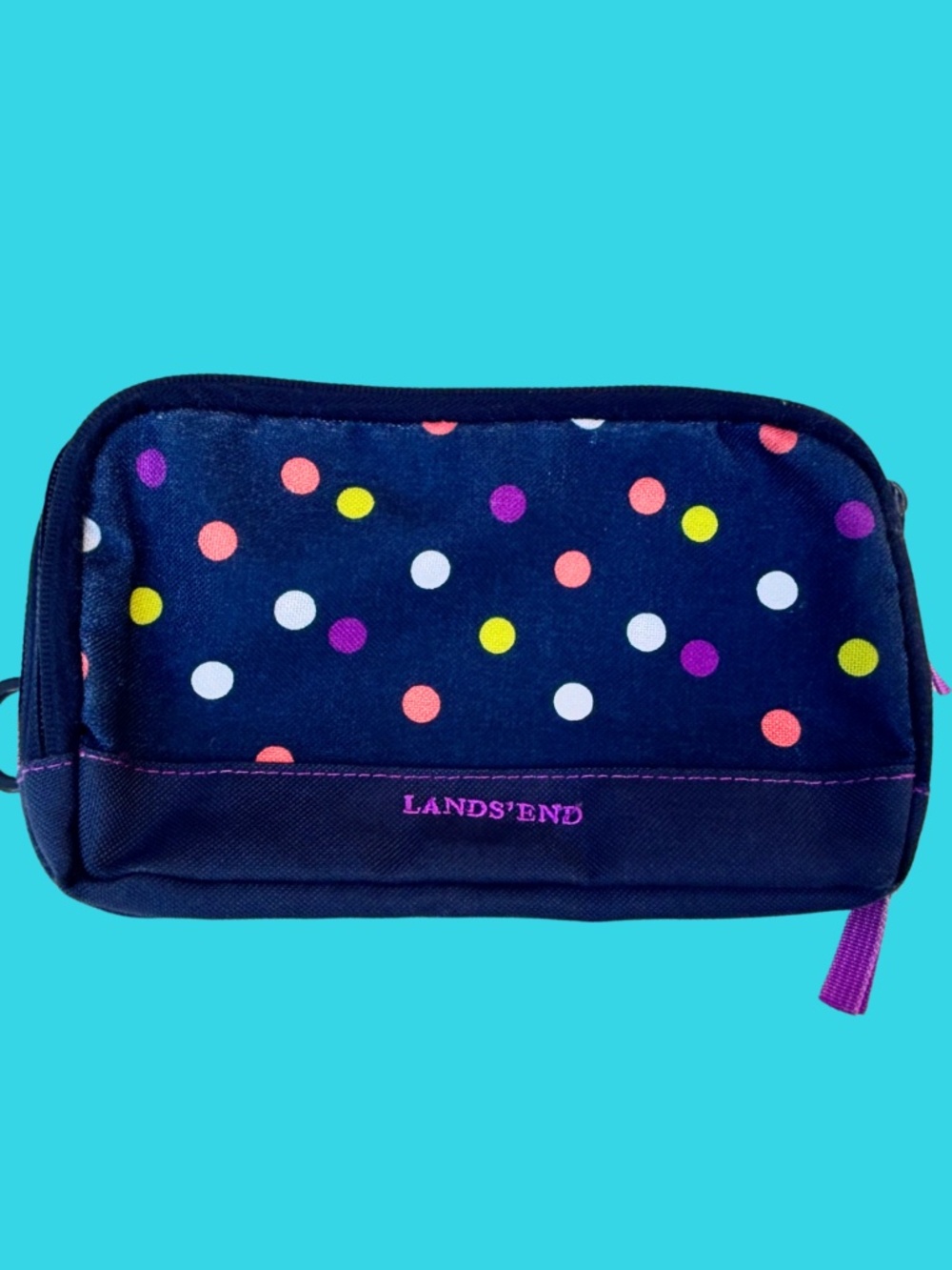 Lands End Kids Wallet, Navy with Polka dots